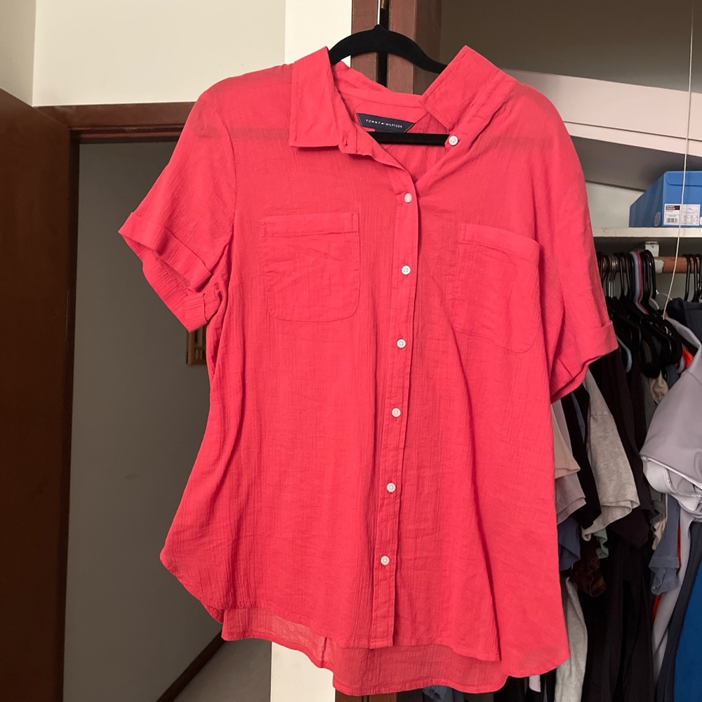 Tommy Hilfiger Women's Red Button-Down Shirt